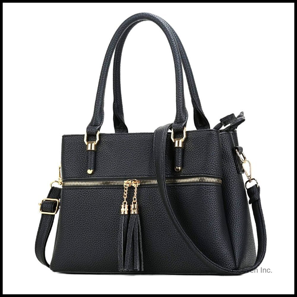 Leather Satchel Crossbody Bag Multiple Compartments Zipper Pockets Chic